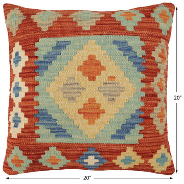 handmade Traditional Pillow Rust Blue Hand-Woven SQUARE 100% WOOL  Hand woven turkish pillow  PILLOW